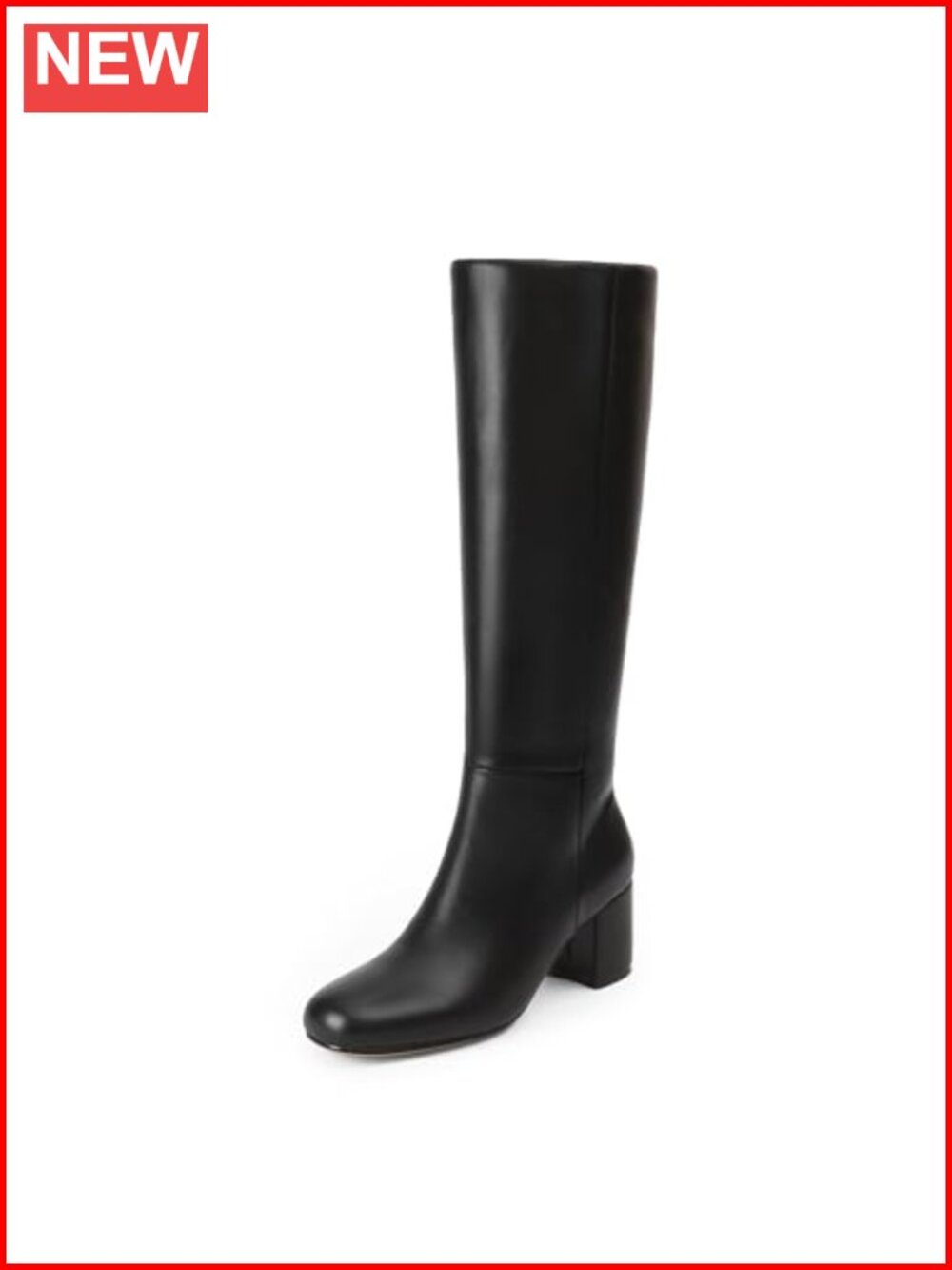 Women Knee High Boots Faux Leather Round Toe Chunky Heel Tall Side Zip